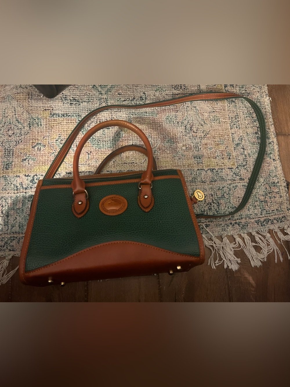 vintage Dooney & Bourke pebble leather green & brown  Doctor Bag/Essex satchel